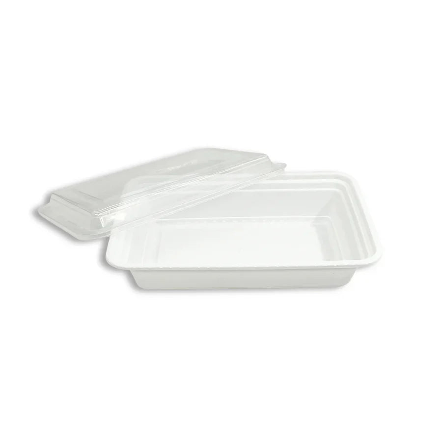White PP Rectangular Container, 32oz (Microwaveable) W/ Lid, 150/case