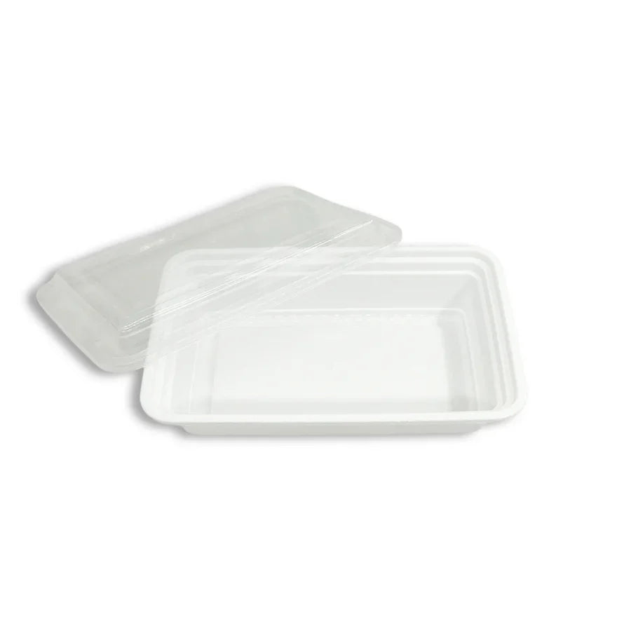 White PP Rectangular Container, 32oz (Microwaveable) W/ Lid, 150/case