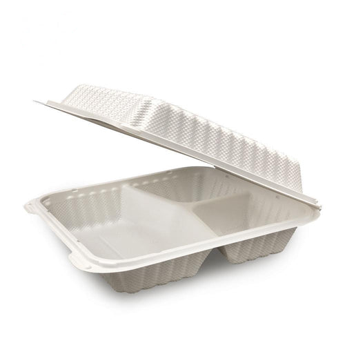 White PP Hinged Container, 8" x 8"