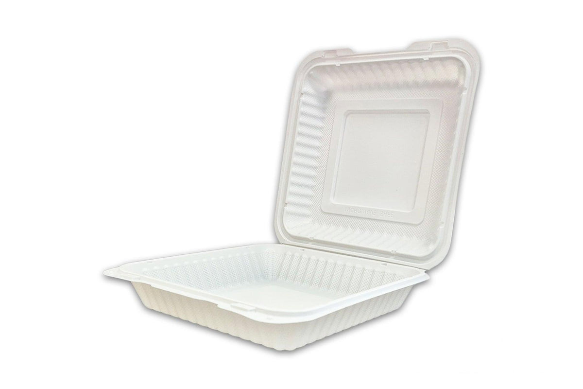 White PP Hinged Container, 9.25" x 8.88" x 2.88" (Microwaveable), 150/case