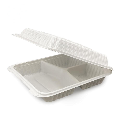 White PP Hinged Container, 9" x 9"