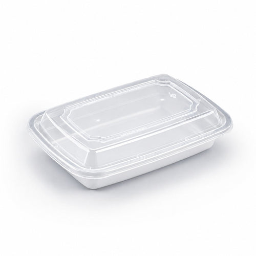White PP Rectangular Container W/ Lid (Microwaveable), 16oz