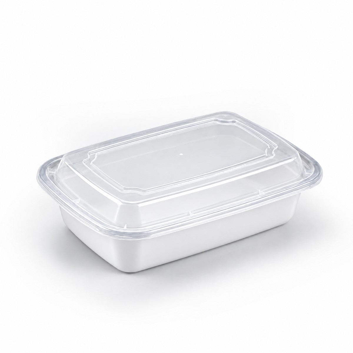 White PP Rectangular Container W/ Lid (Microwaveable), 38oz