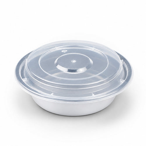 White PP Round Container W/ Lid (Microwaveable), 16oz