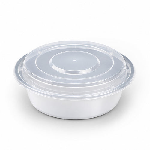 White PP Round Container W/ Lid (Microwaveable), 32oz