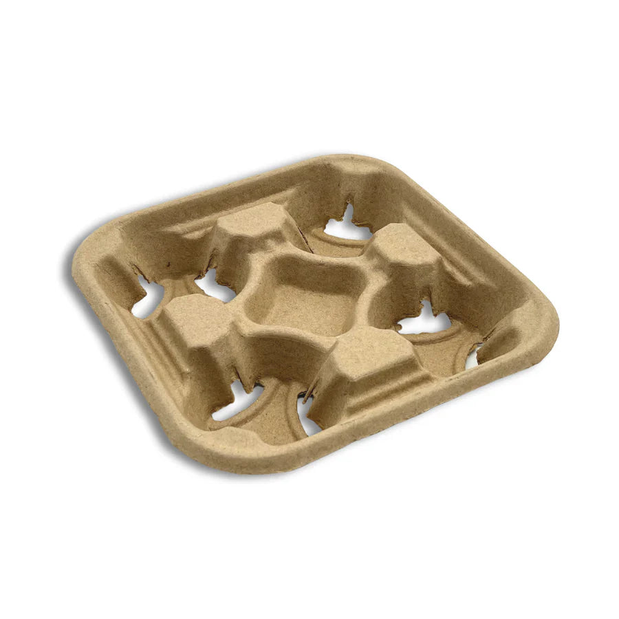 Kraft Paper 4-Cup Tray Holder, Sturdy, 300/case