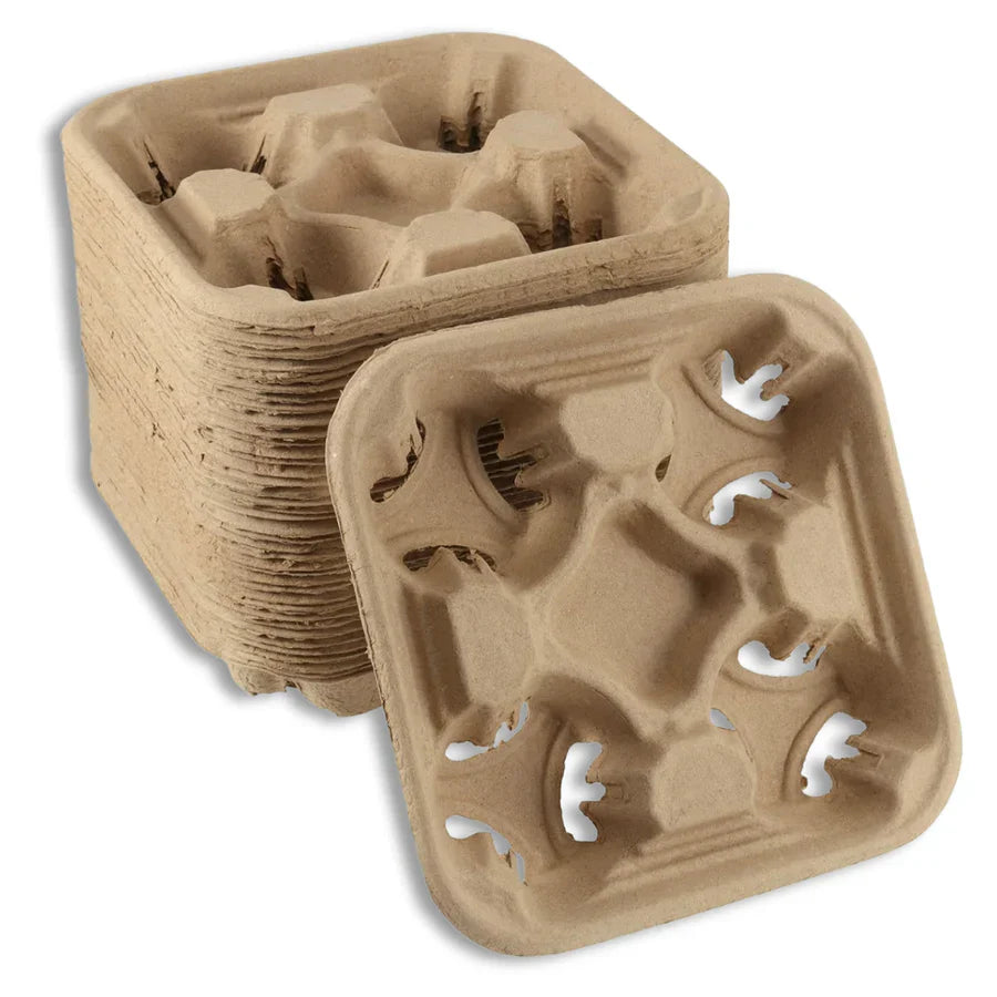 Kraft Paper 4-Cup Tray Holder, Sturdy, 300/case