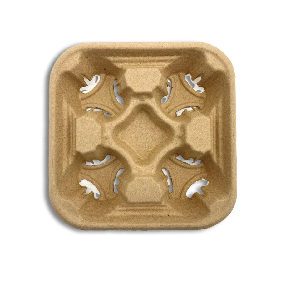 Kraft Paper 4-Cup Tray Holder, Sturdy, 300/case