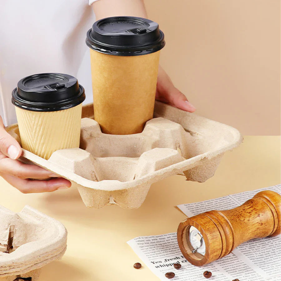 Kraft Paper 4-Cup Tray Holder, Sturdy, 300/case