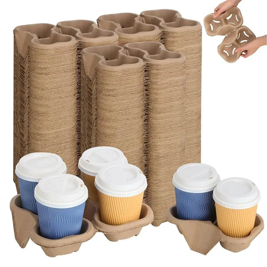 Kraft Paper 4-Cup Tray Holder, Splitable, 400/case