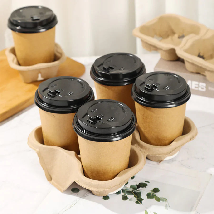 Kraft Paper 4-Cup Tray Holder, Splitable, 400/case