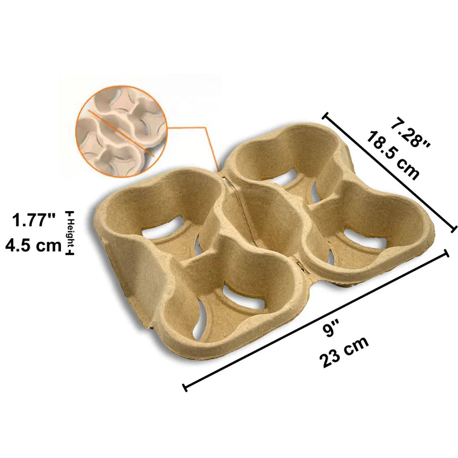 Kraft Paper 4-Cup Tray Holder, Splitable, 400/case