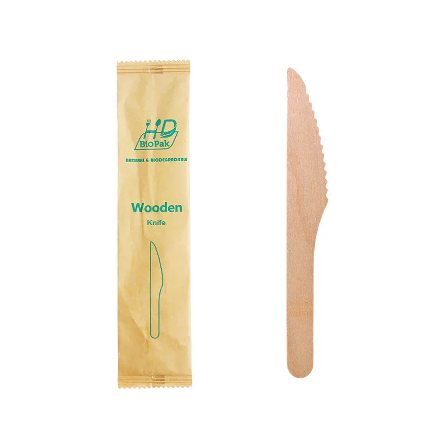 Wooden Knife, 6.5" (Compostable, Individually Wrapped), 1,000/case