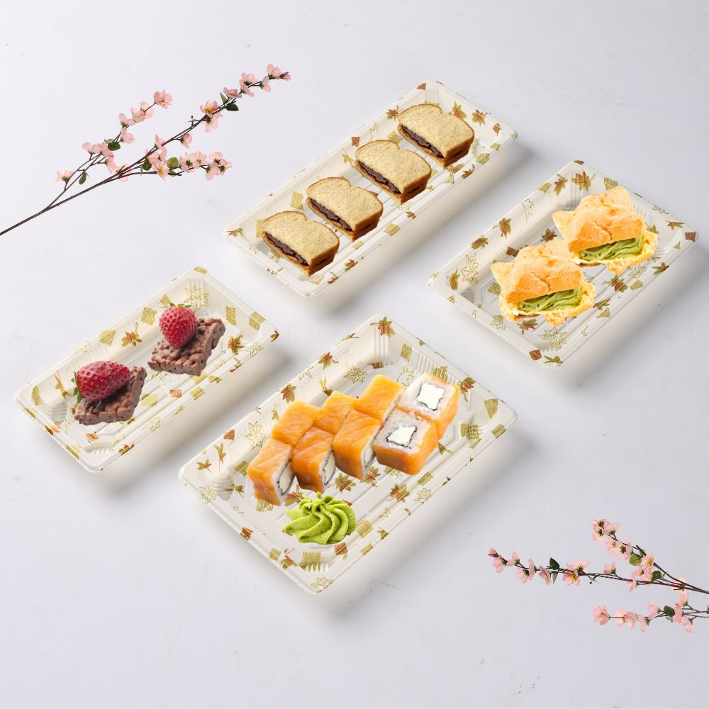 Maple Pattern Sushi Tray, 7.5" x 5", 400/case