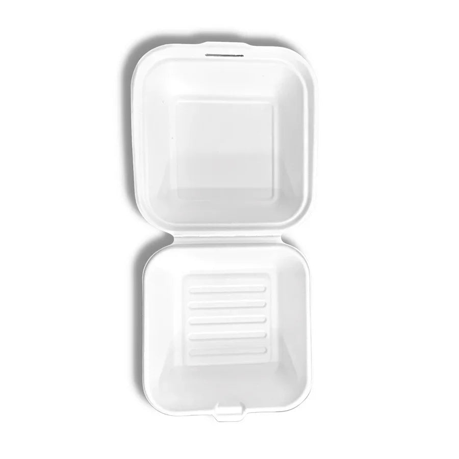 Sugarcane Clamshell Container, 6" x 6" x 3", 500/case