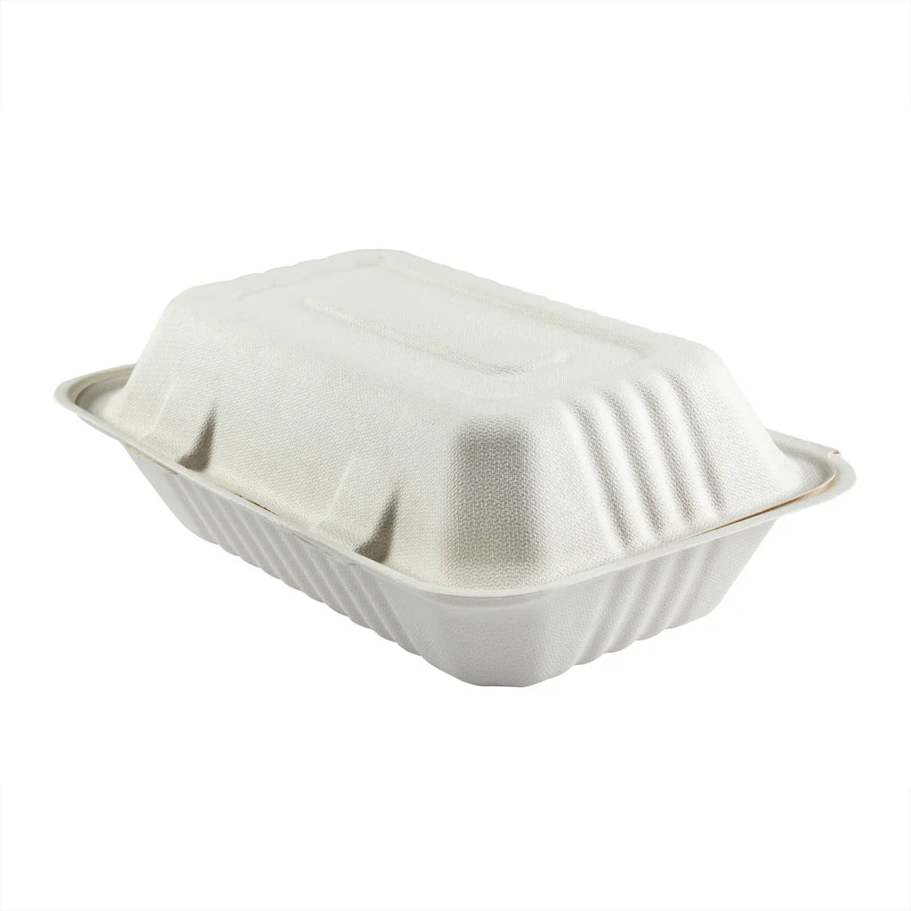 Natural Molded Fiber Clamshell, 9" x 6" x 3" (Rectangle), 200/case