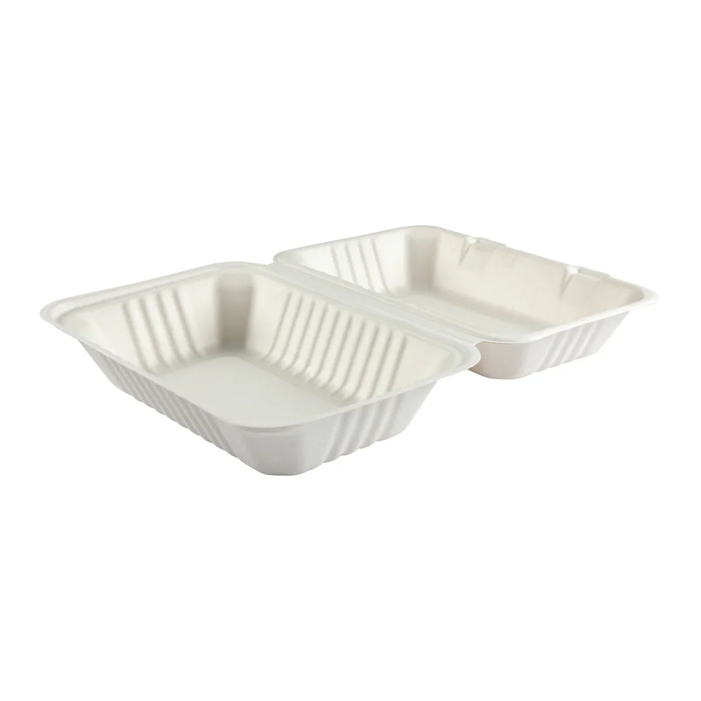 Natural Molded Fiber Clamshell, 9" x 6" x 3" (Rectangle), 200/case