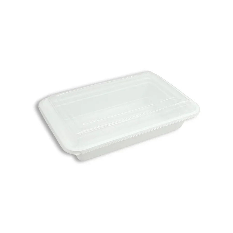 White PP Rectangular Container, 32oz (Microwaveable) W/ Lid, 150/case