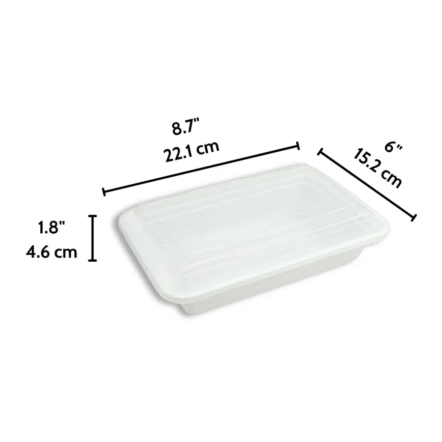 White PP Rectangular Container, 32oz (Microwaveable) W/ Lid, 150/case