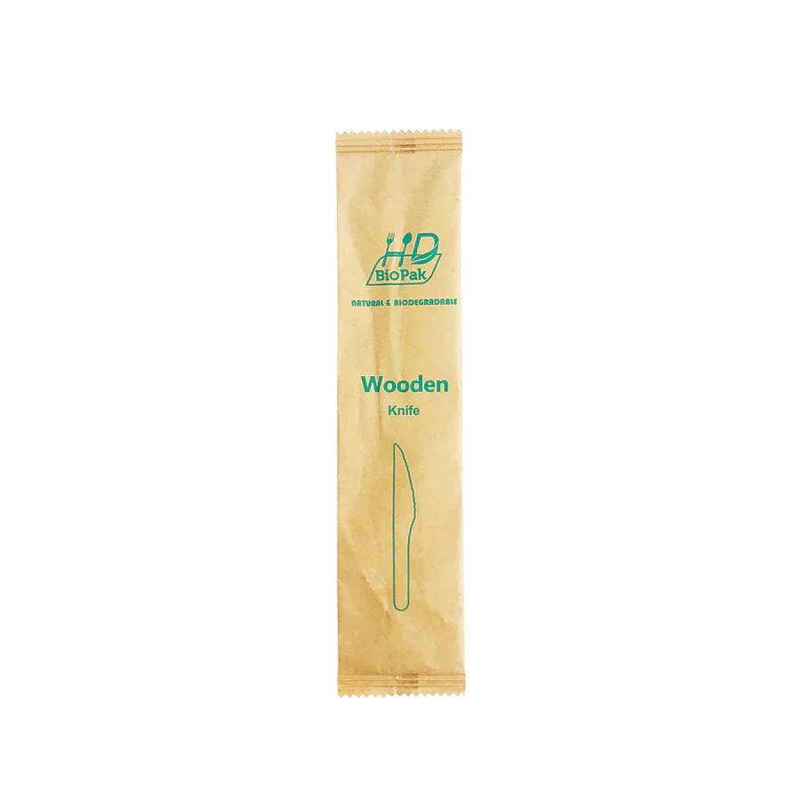 Wooden Knife, 6.5" (Compostable, Individually Wrapped), 1,000/case