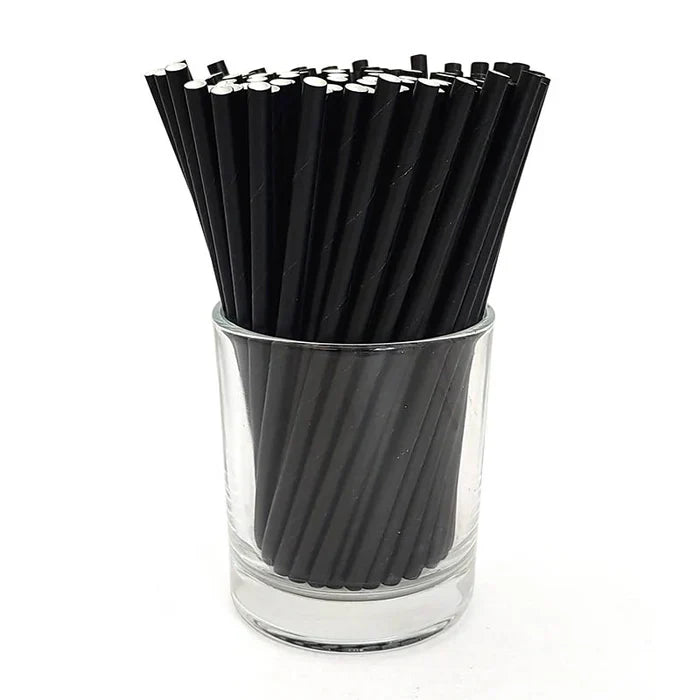 Black Paper Straws, 6mm x 21cm (Flat Tip), 500/case