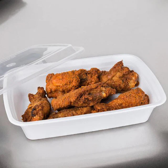 White PP Rectangular Container, 32oz (Microwaveable) W/ Lid, 150/case